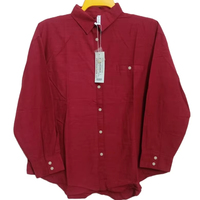 Kemeja Pria Lengan Panjang 100% Katun Satin Kerah Turun Kancing Tunggal Kasual Formal Polos Bernapas