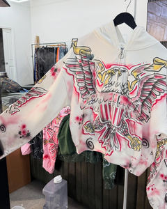 500gsm Custom Logo Mens Acid Wash Sun Faded Distressed Patches Hoodies Embroidery Oversized Boxy Zip up Hoodie for Men - Product Image 5