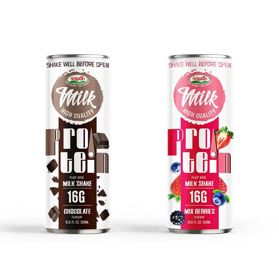 Best Tasting Protein Milk Shake Mix Berries Flavor 320ml Sleek Can Wholesale Best Price Nawon Soft Drinks Factory in Vietnam