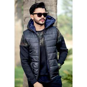 Unze London Men's AUDY Puff Winter Sleeveless <b>Jacket</b> Outerwear Plus Size Quilted Breathable Bubble Fabric Hooded Custom Shiny - Product Image 1