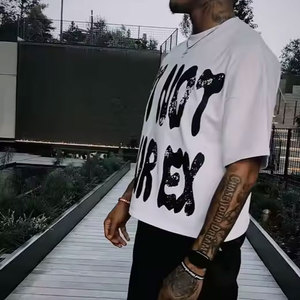 Camiseta con caja gráfica para hombre con logotipo personalizado 100% algodón lavado ácido Hip Hop Vintage de gran tamaño recortada estampado de punto pesado - Product Image 6