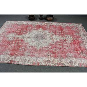 Alfombra turca Vintage, diseño de retazos en rojo y blanco, área grande, Material de lana de 5,2x8,8 pies con respaldo de látex para pasillo y dormitorio - Product Image 3