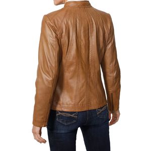 Veste matelassée confortable pour femmes de marque célèbre dames en cuir véritable avec col montant marron fermeture éclair tissé respirant - Product Image 3