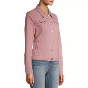 Veste en jean pour femme, veste longue à manches longues, vêtements pour femmes, couleur rose, quantité personnalisée, manteau en coton OEM, poches - Product Image 2