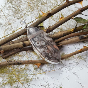 Pendentif en argent sterling 925 avec pierre précieuse en jaspe météorite, cabochon, serti, fait à la main, vente en gros, forme marquise, pendentif PP-61 - Product Image 2