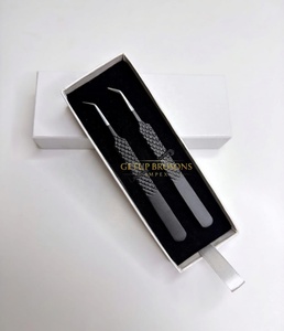 Pince à épiler pour extensions de cils GETUP BROSONS IMPEX de haute qualité, en acier inoxydable, à 45 degrés, avec revêtement en poudre noire et pointe argentée lisse - Product Image 2