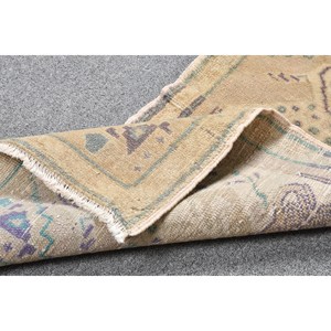 Alfombra de lana turca beige vintage de 1,4x2,7 pies, rectángulo clásico de área grande con patrón abstracto para dormitorio, pasillo, respaldo de látex - Product Image 4