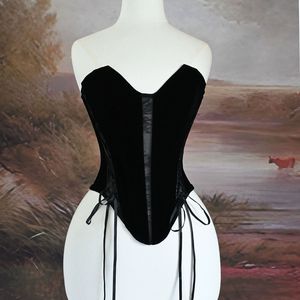 Corsé Bustier Ajustable de Terciopelo Negro Estilo Francés para Mujer, Top Sexy sin Tirantes, Faja Reductora de Cintura - Product Image 3