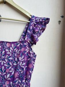 Violet main bloc imprimé mancherons robe en coton imprimé fleuri vêtements d'été femmes sans manches coton robe d'été - Product Image 6