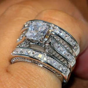 Anillo de boda de plata 925 de calidad AAA+ para mujer, conjunto de 3 piezas, joyería de zafiro cúbico, tamaño 7 Cus-Jew13 - Product Image 2