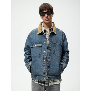 Vente en gros Veste en jean à col montant pour hommes avec logo personnalisé Logo de vêtements d'extérieur en toile bleue pour la saison d'hiver Veste en jean à la mode pour hommes - Product Image 1