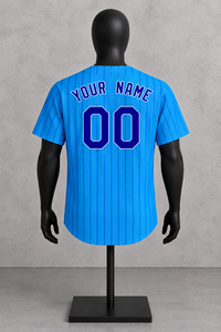 Custom Men's Baseball Jersey Blue <b>Striped</b> V-Neck Short Sleeve Polyester Breathable Teamname 00 Front Print Regular Fit - Product Image 3