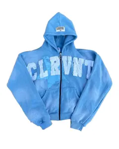 Custom 500 Gsm French Terry Cotton Distressed Embroidery <b>Hoodie</b> Acid Wash Cropped <b>Zip</b> <b>up</b> <b>Hoodie</b> Washed Embroidery Patch Hoodies - Product Image 1