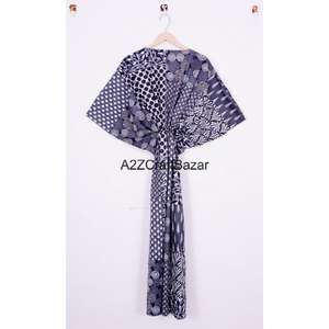 Kaftan midi en coton indien pour femme, imprimé à la main, confortable, taille régulière, écoresponsable, robe naturelle, cadeau pour elle - Product Image 5