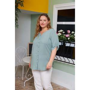 Camisa de Viscosa Voile RMG Talla Grande para Mujer, con Mangas Detalladas, Blusa Verde Menta Cómoda para Uso Diario - Product Image 2