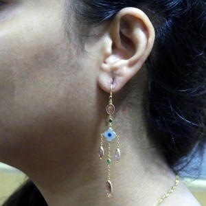 925 <b>Sterling</b> <b>Silver</b> <b>Earring</b> Set for Women Multi-Tourmaline Gemstone Gold Plated Shimmering <b>Heart</b> Drop Design for Weddings - Product Image 6