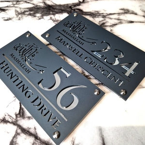 <span class=keywords><strong>Plaque</strong></span> de porte en métal découpée au laser sur mesure, pour adresse de maison ou bureau, signalétique commerciale, argent brillant, effet flottant, 400mm x 200mm - Product Image 2