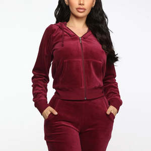 Chándales de lana de algodón grueso de buena calidad para mujer, ropa de calle, conjunto de chándal de terciopelo personalizado de terciopelo para niñas - Product Image 6