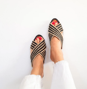 รองเท้าแตะ Raffia, แฮนด์เมด Raffia, รองเท้าทำด้วยมือโมร็อกโก, รองเท้า Raphia, แฟลตปาล์มปาล์ม - Product Image 2