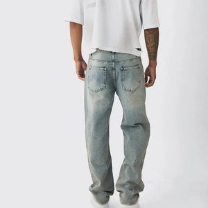 Straight-Leg Men's Stonewashed <b>Denim</b> Jeans Lightweight Cotton Casual Fit Mid Waist Breathable Eco-Friendly Frayed Cuff Spring - Product Image 2