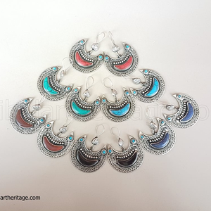 Boucles d'oreilles afghanes Kuchi Moon Design Bijoux tribaux faits à la main Accessoires de mode ethnique bohème - Product Image 3