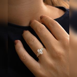 Bague solitaire en diamant en grappe ovale, sertie en argent, or, platine, bijoux de mariée fins, prix direct d'usine - Product Image 5