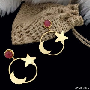 Boucles d'oreilles goutte étoile pierre rouge style lune plaqué or bijoux en laiton design vintage bijoux géométriques pendants superbes bijoux en laiton - Product Image 1