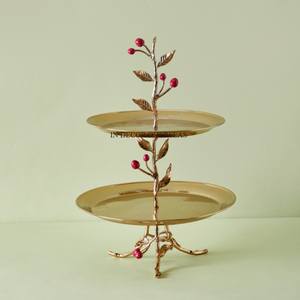 Assiettes enduites de poudre de couleur blanche de Texture de fantaisie avec la fleur et les feuilles plaquées or d'or - Product Image 4