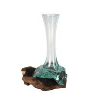 Verre fondu sur bois de Gamal, terrarium en bois flotté, bol en verre sur bois flotté