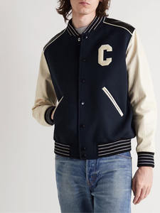 Blouson d'hiver pour homme grande taille style universitaire - Cuir véritable et tissu en laine, col montant, respirant, séchage rapide - Product Image 4