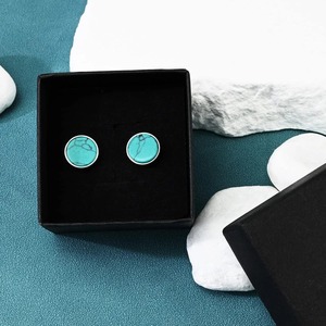 Tibétain Turquoise 10mm circulaire en argent Sterling plaqué or boucles d'oreilles à la main pierres précieuses naturelles mariage et fête cadeau bijoux - Product Image 5