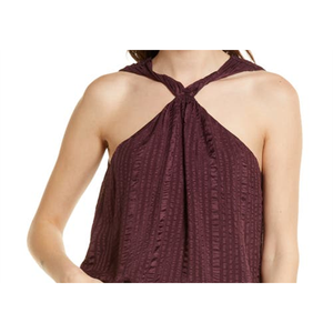 Top Halter in Seta Intrecciata Cabernet X-Small con Decorazione Arricciata, Traspirante, con Motivo 3D, Top a Canotta con Fiocco, Top Corto in Raso Testurizzato Drappeggiato - Product Image 2