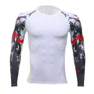 Bajo costo precios más bajos logotipo personalizado impreso camisa de compresión UV en blanco MMA rash guard sublimado BJJ surf Rash Guards para hombres - Product Image 3