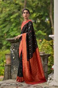 New Arrival Attractive Trending Dress <b>Hot</b> Selling Pure Banarasi Silk <b>Saree</b> Blouse With Weaving Work Indian Exporter and Supplier - Product Image 3