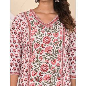 Cotton <b>Block</b> <b>Printed</b> White Butta Jaal Kurti Ethnic Pakistani Dress Indian Salwar Kameez for Daily Wear Party White Cotton Fabric - Product Image 2