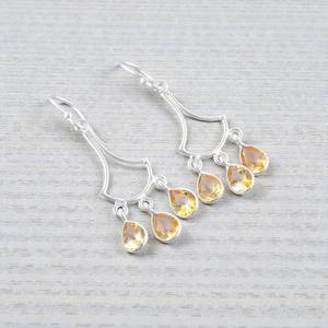 Pendientes de Aro con Piedras Preciosas Facetadas de Citrino en Forma de Pera de Diseño Único a Precio de Fábrica al por Mayor de Joyería India - Product Image 1