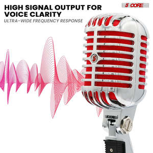 Micrófono Vintage de 5 Núcleos, Micrófono Dinámico Clásico Profesional XLR de Estudio, Estilo Retro, ROJO - Product Image 4