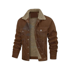 Veste de camionneur en velours côtelé pour homme, doublée en sherpa, chaude, épaisse, style cargo, avec cinq poches fonctionnelles pour les activités de plein air décontractées - Product Image 1