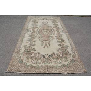 Vintage Turkish <b>Rug</b> Classic Beige Green 5.3 X 9.9 ft Patchwork <b>Boho</b> Flat Weave Wool for Living Room Jute with Latex Backing - Product Image 1
