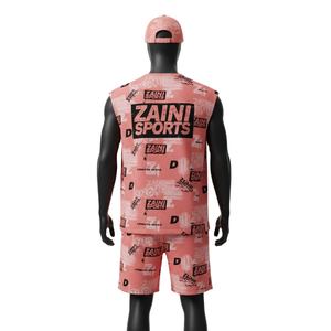 Conjunto de camiseta sin mangas y pantalones cortos para hombre, mezcla premium de algodón y poliéster, transpirable, con logo sublimado en toda la prenda. - Product Image 2