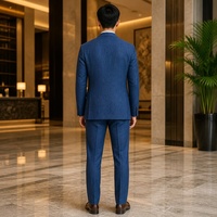 Costume homme bleu cobalt sans col, col en V, fermetures à nœuds, poches latérales, style chinois, costumes d'affaires pour hommes, sur mesure MTM