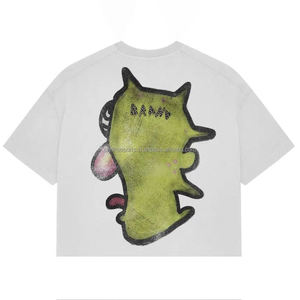 เสื้อยืดผ้าฝ้าย100% สำหรับผู้ชายทรงบ็อกซี่ฟิตเนสแขนสั้นโอเวอร์ไซส์สีพื้นพิมพ์ลายฮิปฮอป - Product Image 2