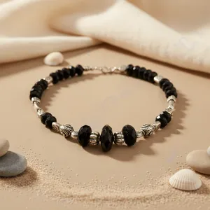 Collier tendance pour femme en argent sterling 925 plaqué or rose avec perles d'onyx noir, bijou cadeau - Product Image 2