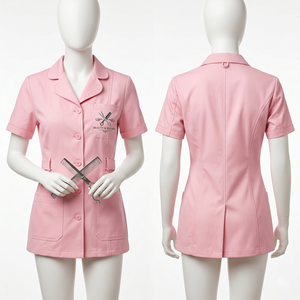 Chaqueta de Barbería para Mujer, 180 GSM, Polialgodón, Color Rosa Melocotón, Diseño con Panel de Malla y Bolsillos, Bordado Personalizado, Impresión con Transferencia de Calor, Logotipo - Product Image 6