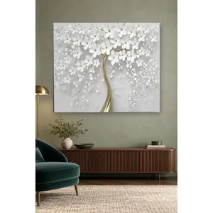 Impression sur toile Fida Gold Trunk White Flower Tree - Product Image 1