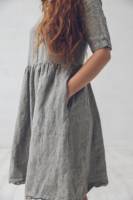 Robe de maternité vintage en lin pour l'été, taille haute personnalisée, coupe droite, col rond simple, boutons, longueur courte, taille naturelle