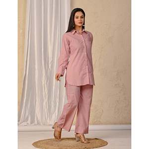 ชุดเซ็ตผ้าฝ้ายพิมพ์ลาย Mauve Barik Butti สุดหรูแบบสองชิ้นสำหรับสุภาพสตรี ไซส์ XS และ XXS พร้อมเสื้อตกแต่งกระดุม - Product Image 5