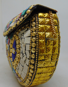 Sac à main de soirée à bandoulière pour femme, pochette en métal brillant de styliste, fait à la main, mosaïque en métal - Product Image 2