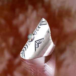 Nouveau gros rétro bague pour femme en argent Sterling plaqué avec pierre naturelle large ouverture vente rapide bijoux en laiton sculpté à chaud - Product Image 4