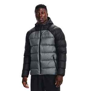 เสื้อแจ็คเก็ตพัฟเฟอร์ผู้ชายแบบปรับแต่งได้สำหรับฤดูหนาว มีฮู้ด คอตั้ง โลโก้ด้านหน้า กันน้ำ กันลม ระบายอากาศได้ดี ให้ความอบอุ่น ทรงเข้ารูป บุด้วยผ้าฟลีซ - Product Image 1